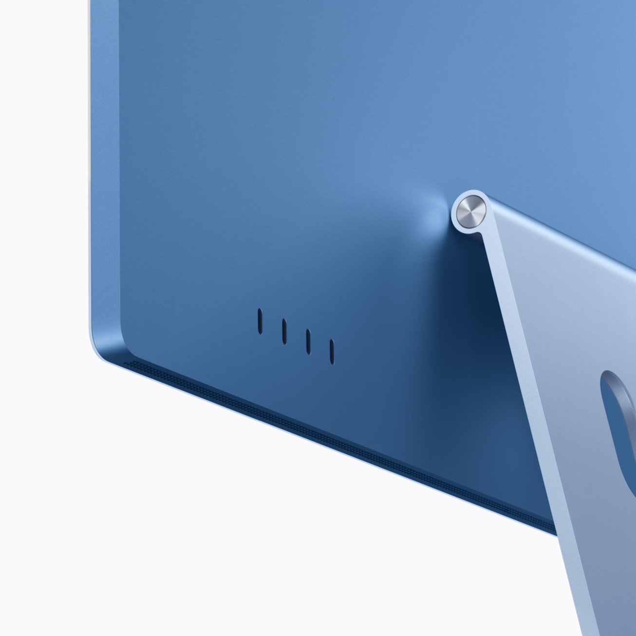 Four rear USB-C Thunderbolt 4 ports on the blue M6 iMac