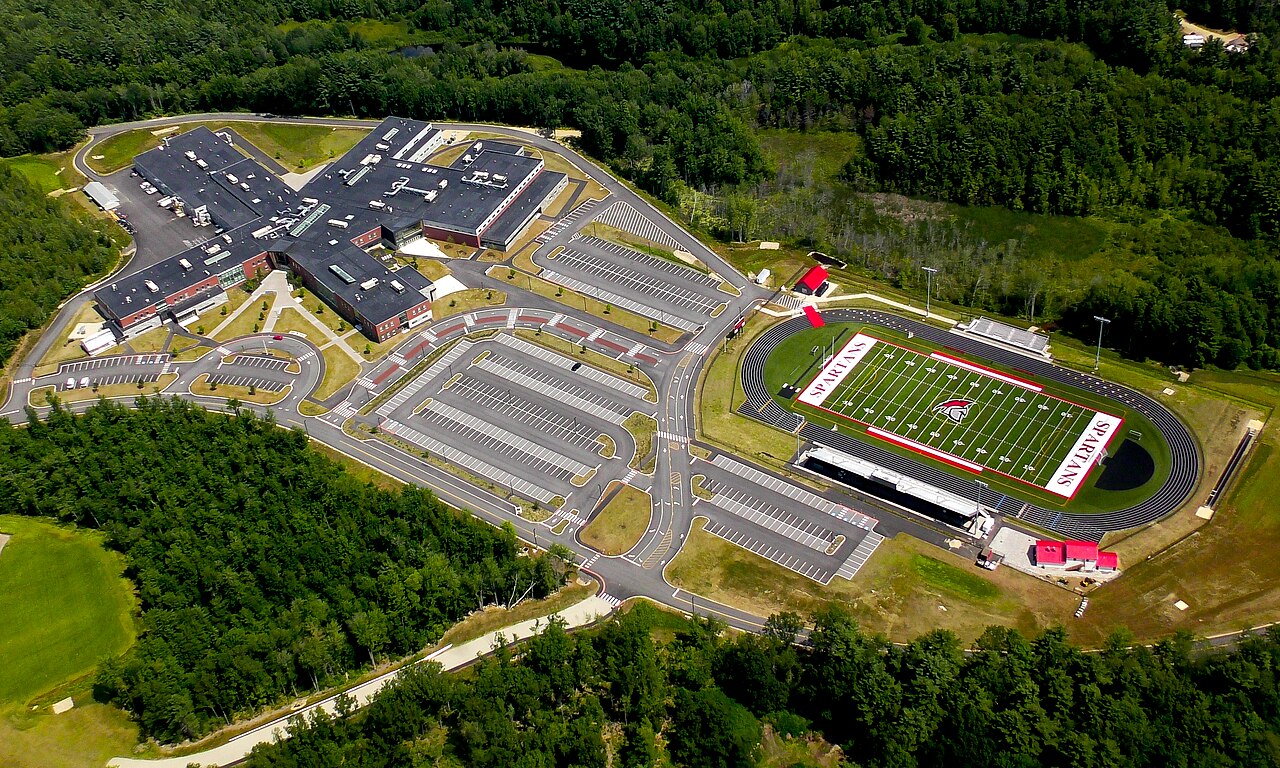 Aerial regional photograph of Sanford Maine and the surrounding town landscape