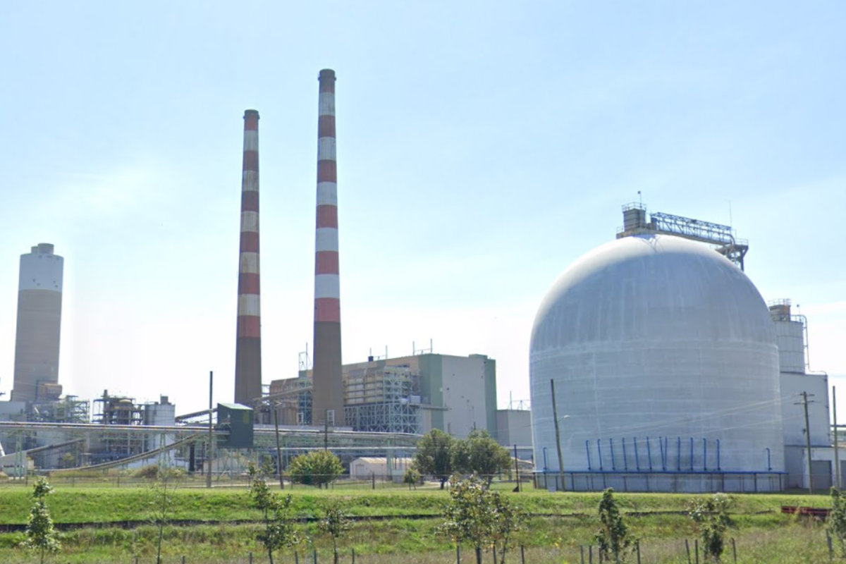 Existing Morgantown industrial power station in Charles County Maryland with a former power generator plant building and a large storage dome