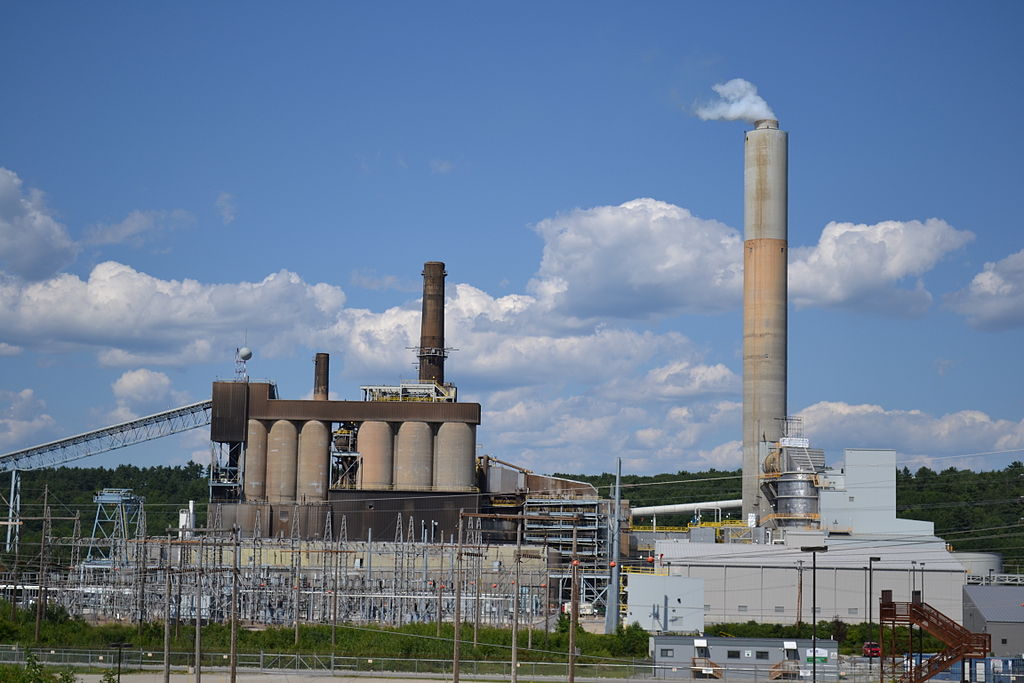 Merrimack Station power plant and surrounding electrical infrastructure in Bow, New Hampshire