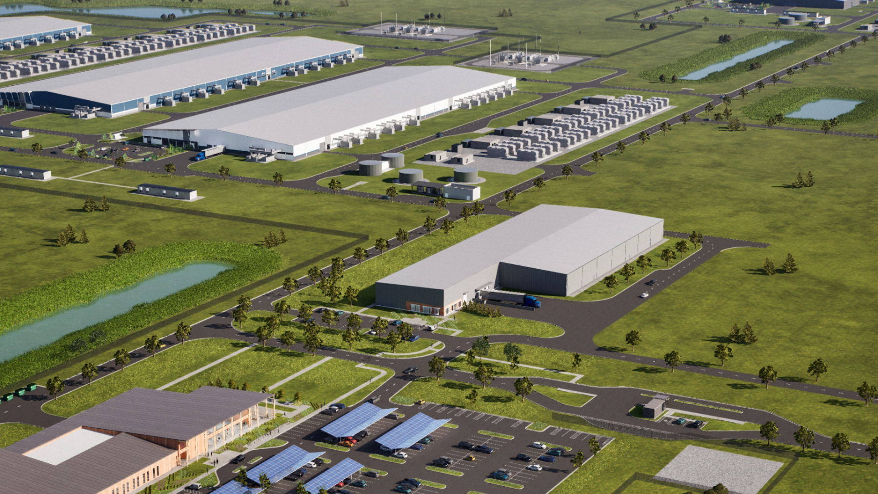 Concept rendering showing the planned Meta data center campus in Lebanon, Indiana