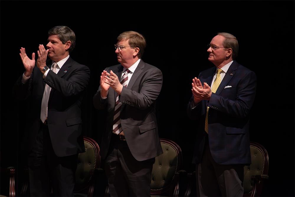 Mississippi Power and state and university officials applaud at the January 2025 Compass Datacenters announcement in Meridian