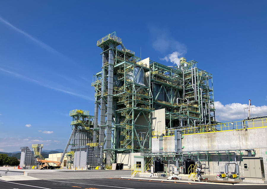 Mitsubishi Power's existing Hyuga Japan woody biomass power station with industrial structural framework