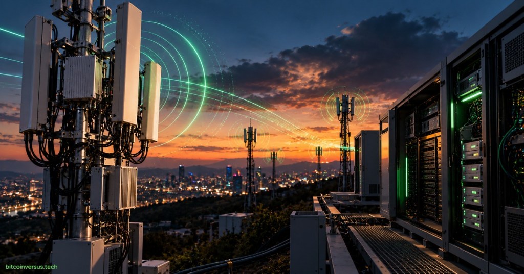 AI-native radio access network with cellular antennas, edge compute racks and connected city infrastructure
