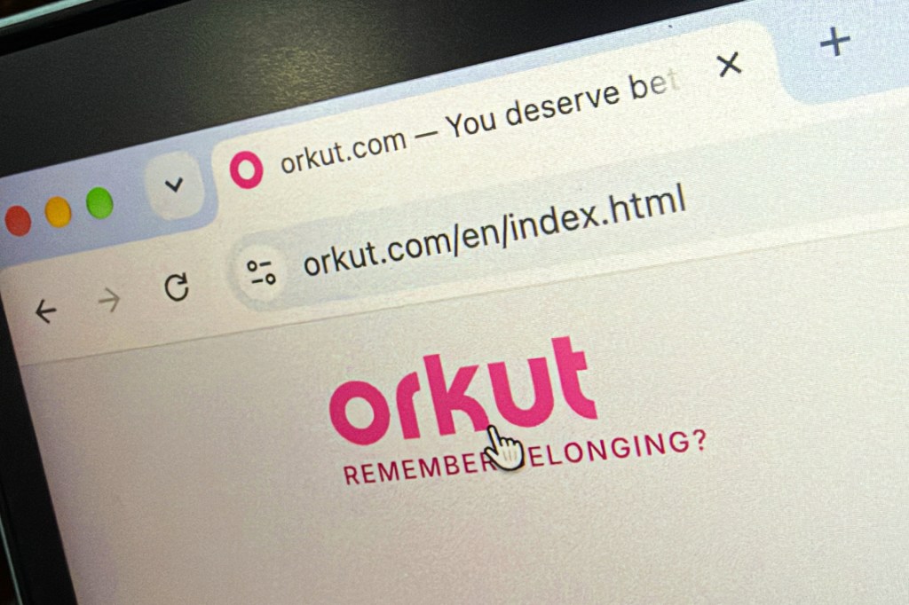 Orkut.com open in a web browser with the revived Orkut logo and message about belonging.