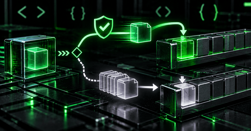 C++ memory transfer illustration showing a protected move path and a fallback copy path between object storage regions