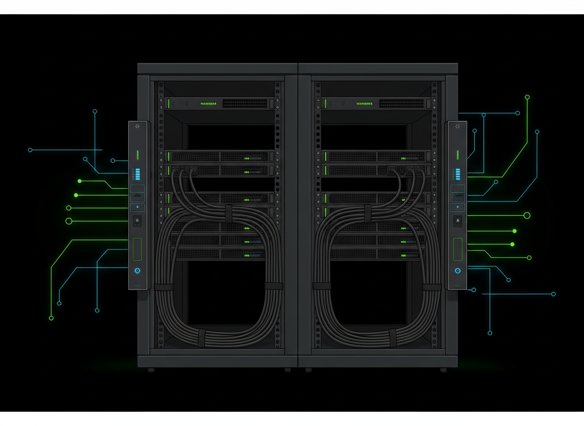 Rack with separate A and B vertical power distribution units