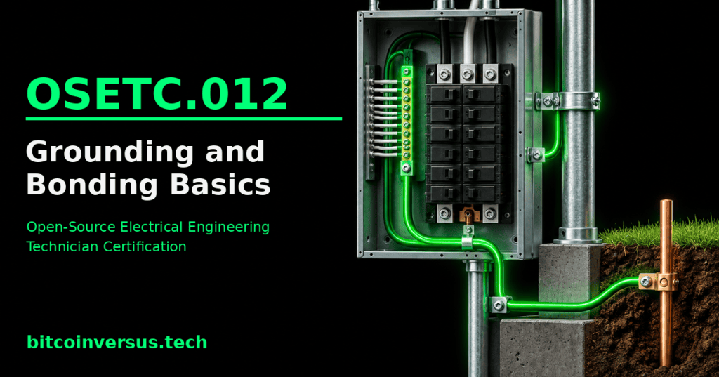 OSETC.012 Grounding and Bonding Basics cover showing an electrical panel bonded to a grounding electrode