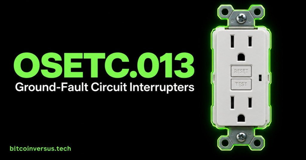 Minimal black and neon-green Open CERT cover showing one GFCI receptacle with TEST and RESET buttons.