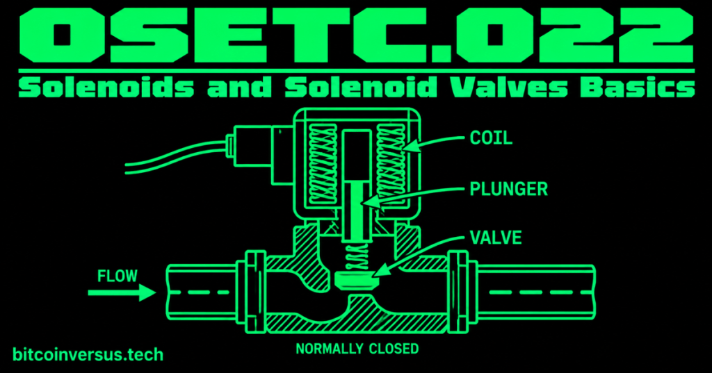Black and neon-green OSETC.022 cover showing a cutaway solenoid valve with coil, plunger, valve and flow