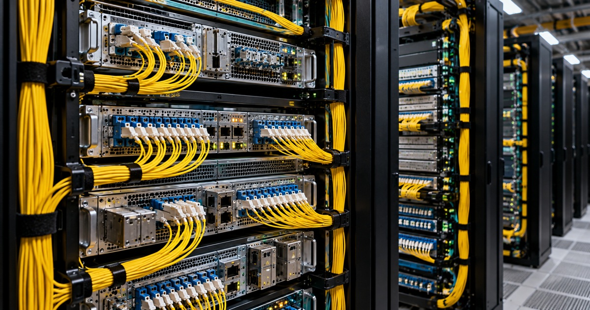 Dense optical transport network equipment and organized fiber connections in a data center