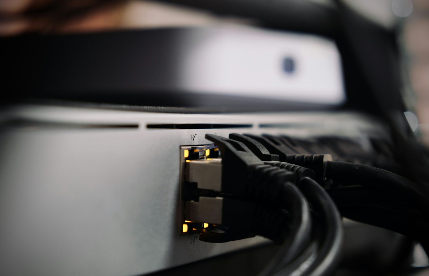 Managed network switches and connected Ethernet patch cables