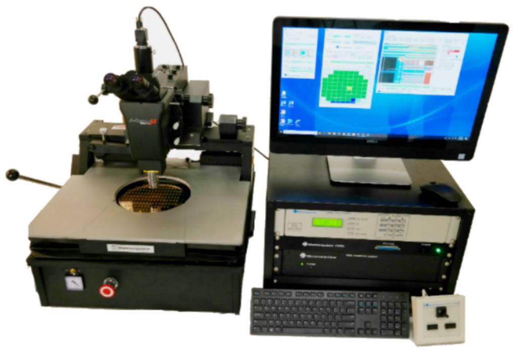 Semiautomatic semiconductor probe station used to contact and test wafers and devices.