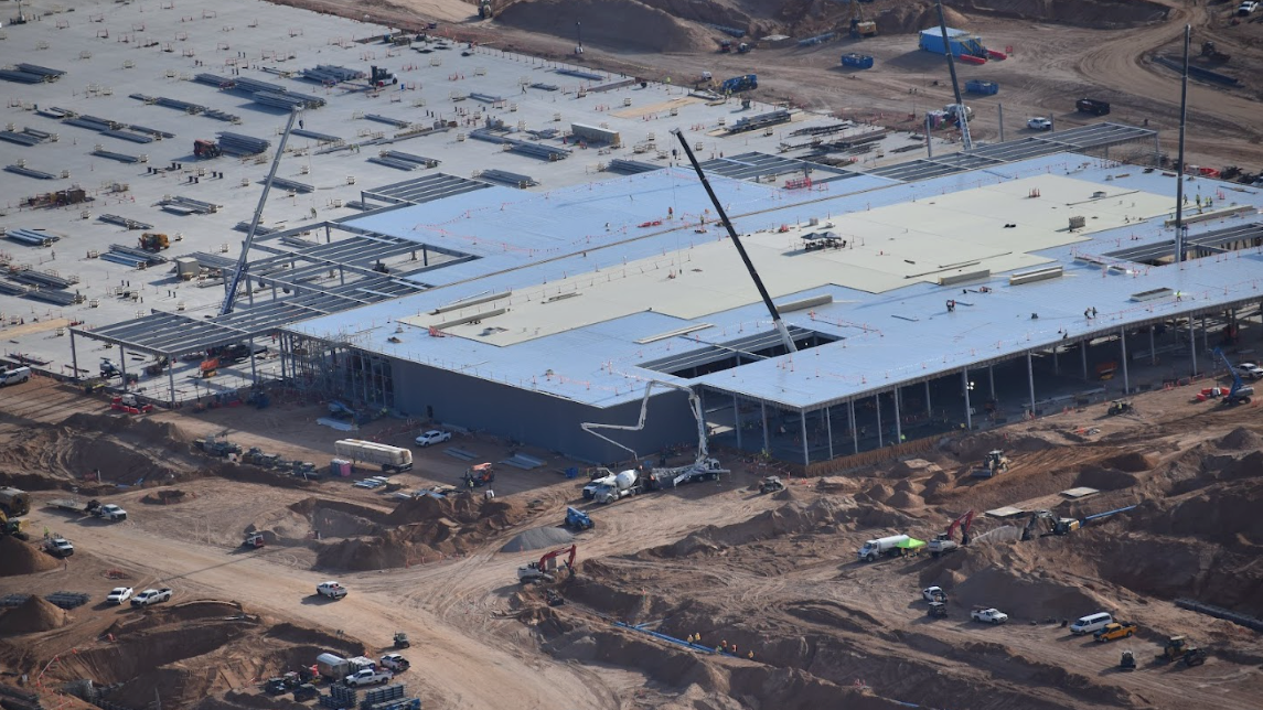 Aerial photograph of steel framing and earthwork at Project Jupiter near Santa Teresa New Mexico
