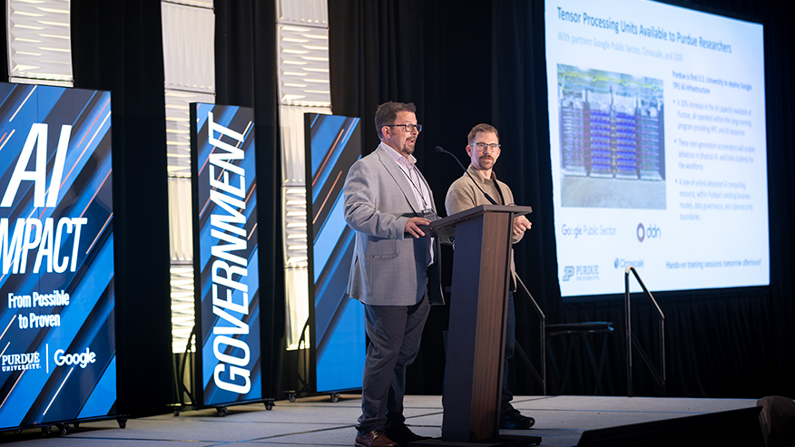 Preston Smith and Adam Deer announce a TPU collaboration at the Purdue Google AI summit