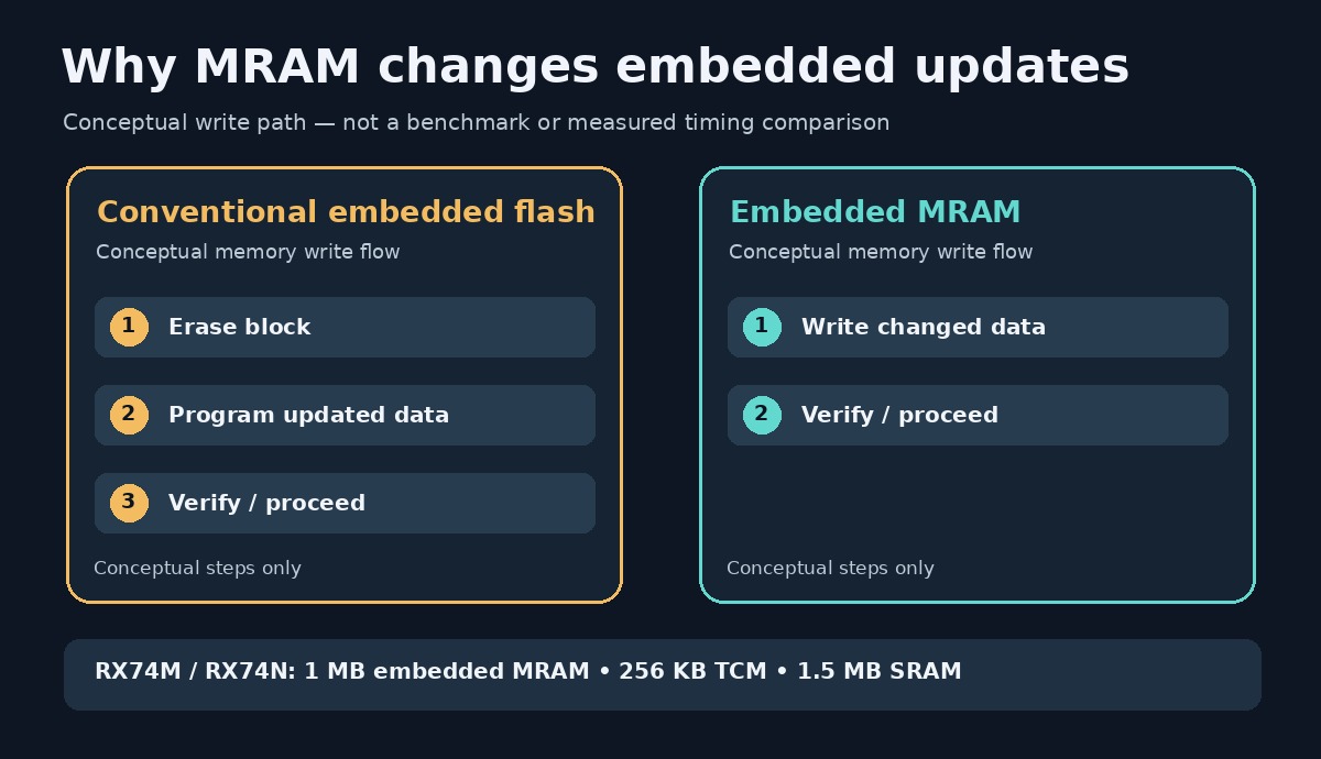 Original comparison of conventional embedded flash and MRAM update steps
