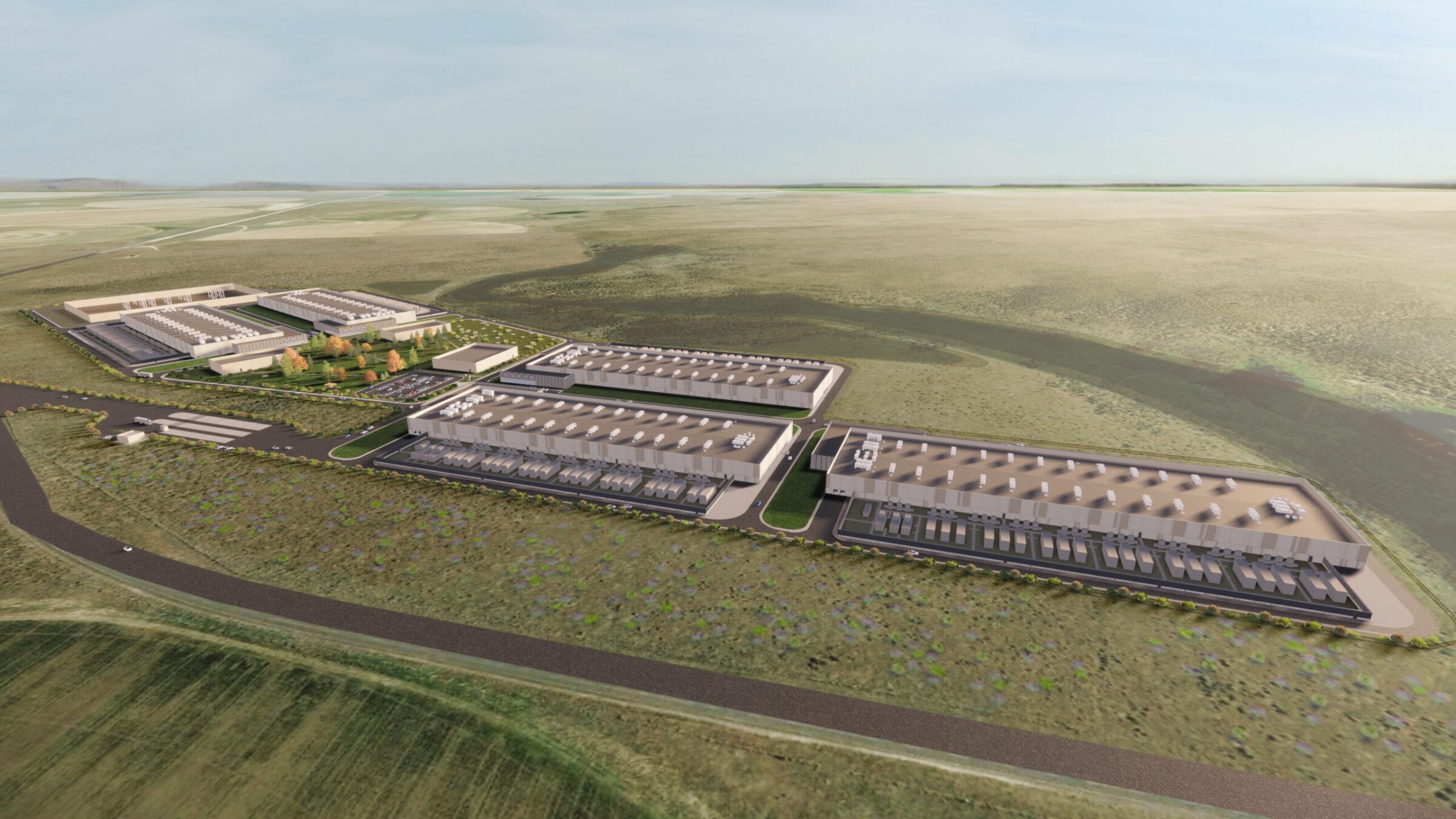 Rowan Digital Infrastructure official rendering of buildings at the proposed Percheron hyperscale data center campus near Boardman Oregon