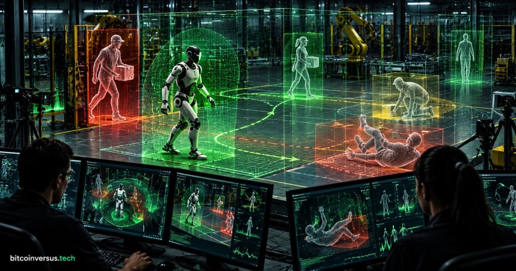 Humanoid robot stress-tested in a simulated factory with digital human edge cases and safety zones
