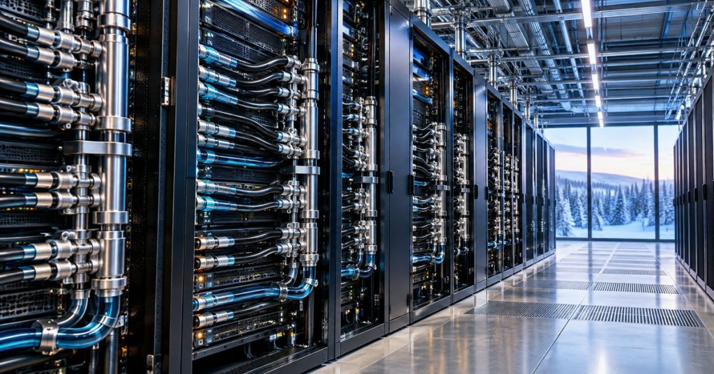 Nordic AI data center with liquid-cooled high-density GPU racks representing a new AMD-powered supercomputer in Sweden.