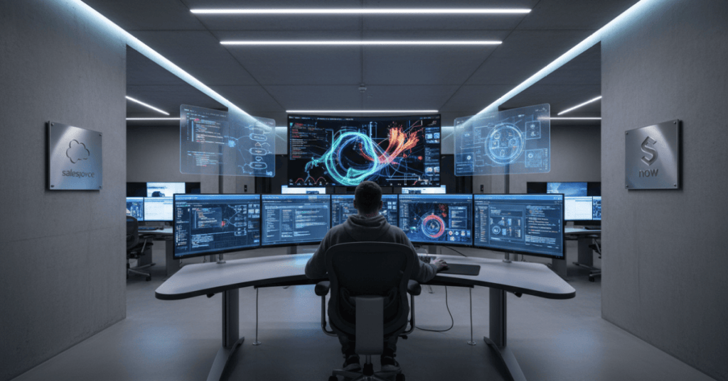 Enterprise software engineering workstation representing the rebound in software stocks as AI becomes an embedded business tool.