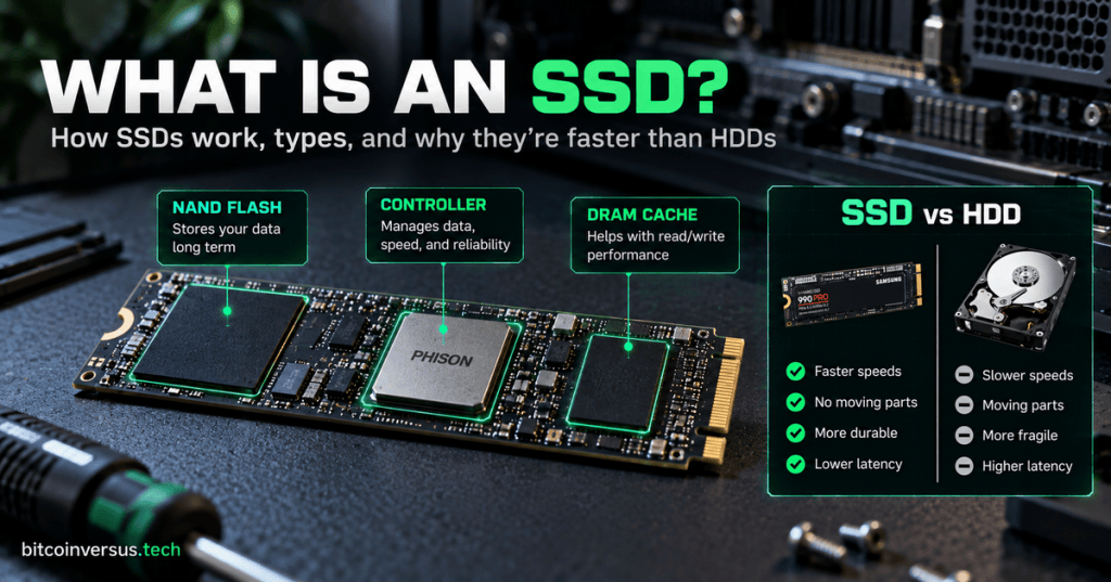 Realistic M.2 solid-state drive with labeled NAND flash, controller, and DRAM cache components.