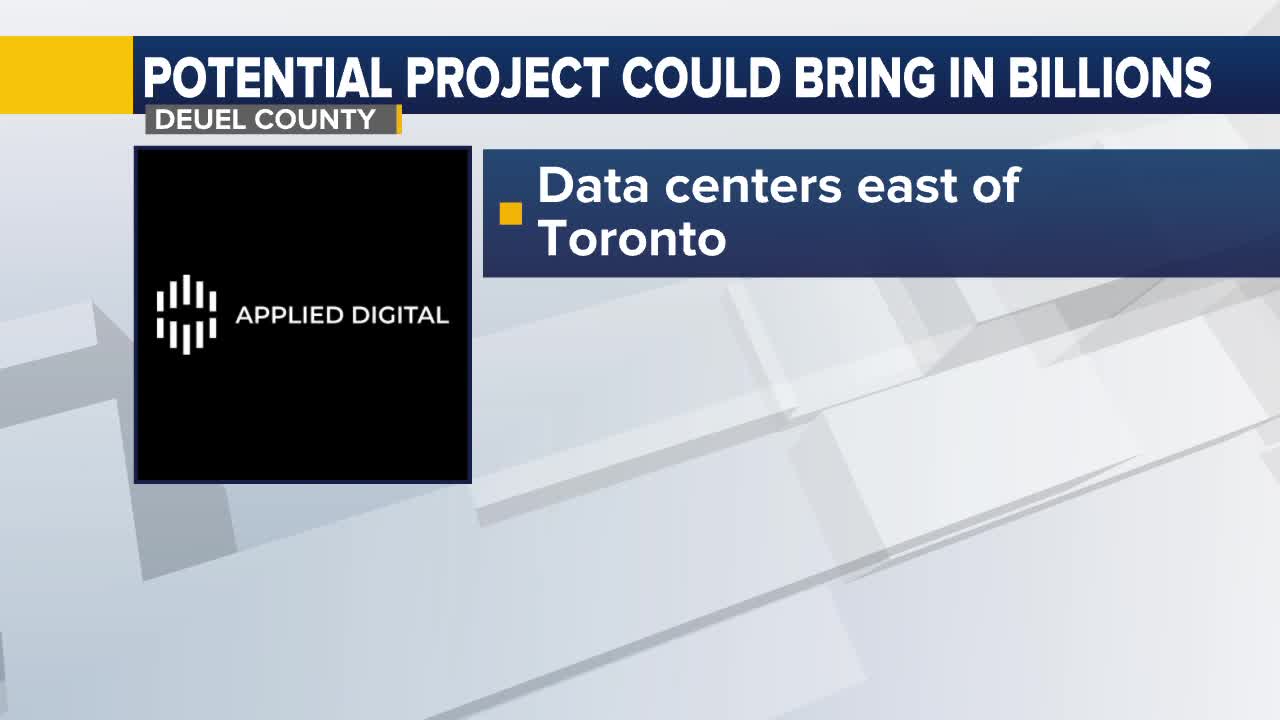 Dakota News Now television graphic covering Applied Digital's proposed Toronto, South Dakota data center. Credit: Dakota News Now.