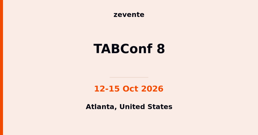 TABConf 8 promotional poster showing October 12 to 15, 2026 in Atlanta, United States