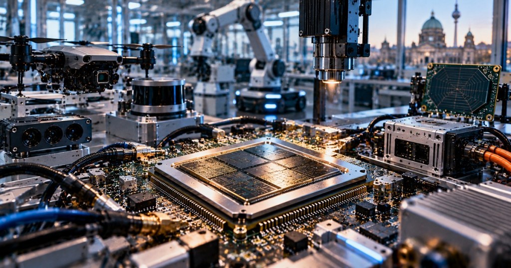A reconfigurable processor on a robotics and autonomous-systems test bench representing Ubitium's universal RISC-V processor for physical AI.