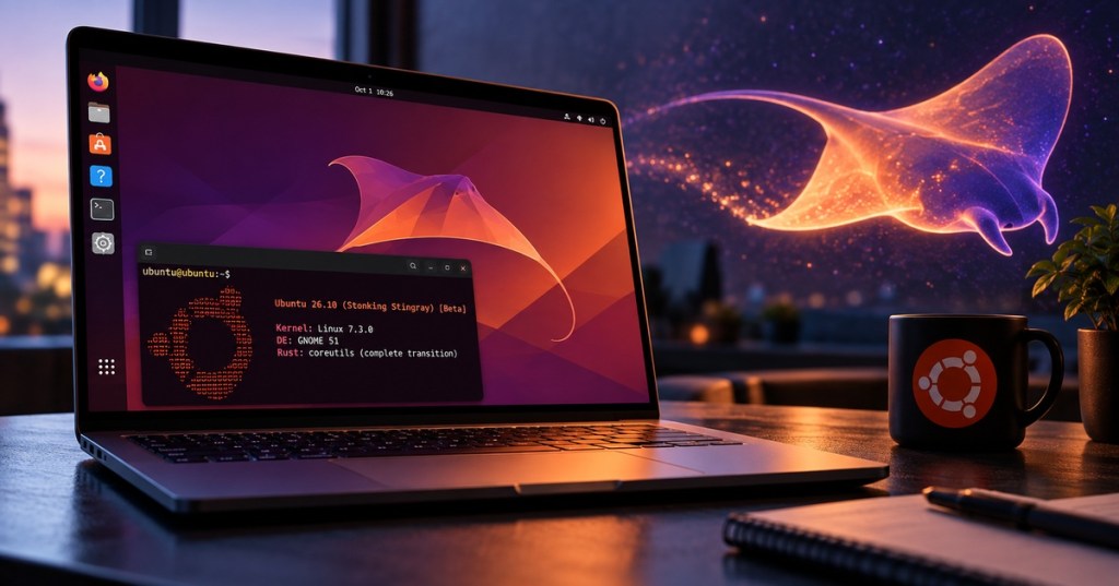 Ubuntu 26.10 Stonking Stingray Beta Linux desktop with kernel and GNOME visuals