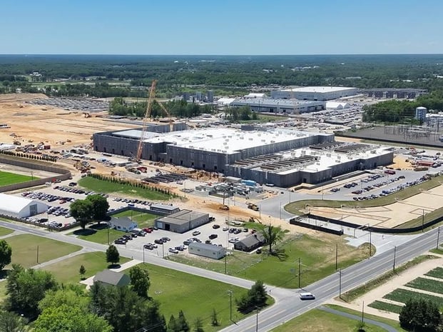 Aerial view of DataOne and Nebius data center buildings under construction in Vineland