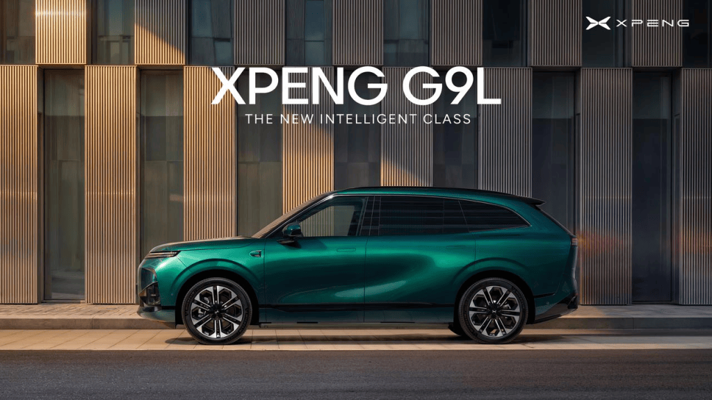Green XPENG G9L electric SUV shown in an official press image